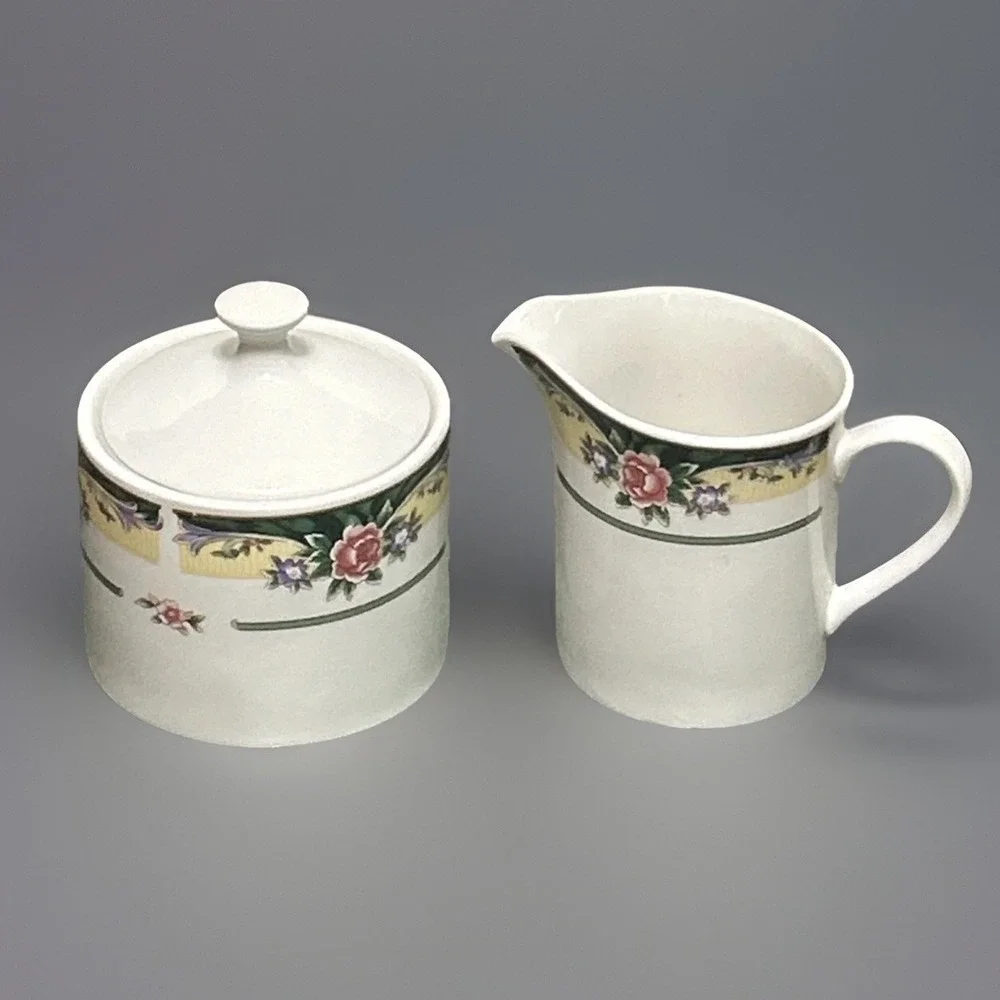 Excel Legend 435 Fine China Creamer & Lidded Sugar Bowl Set Floral Pink Rose Vtg